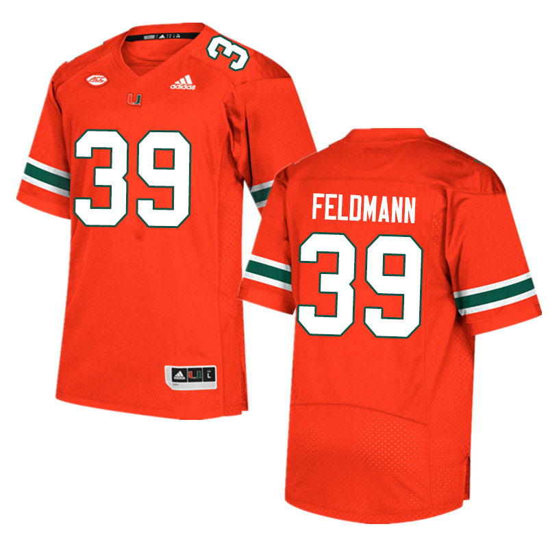 Adidas Miami Hurricanes #39 Gannon Feldmann College Football Jerseys Sale-Orange